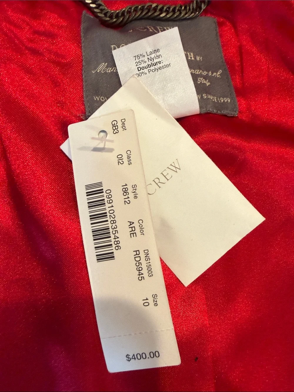 J Crew double cloth deep red Belted Coat with Stand Collar